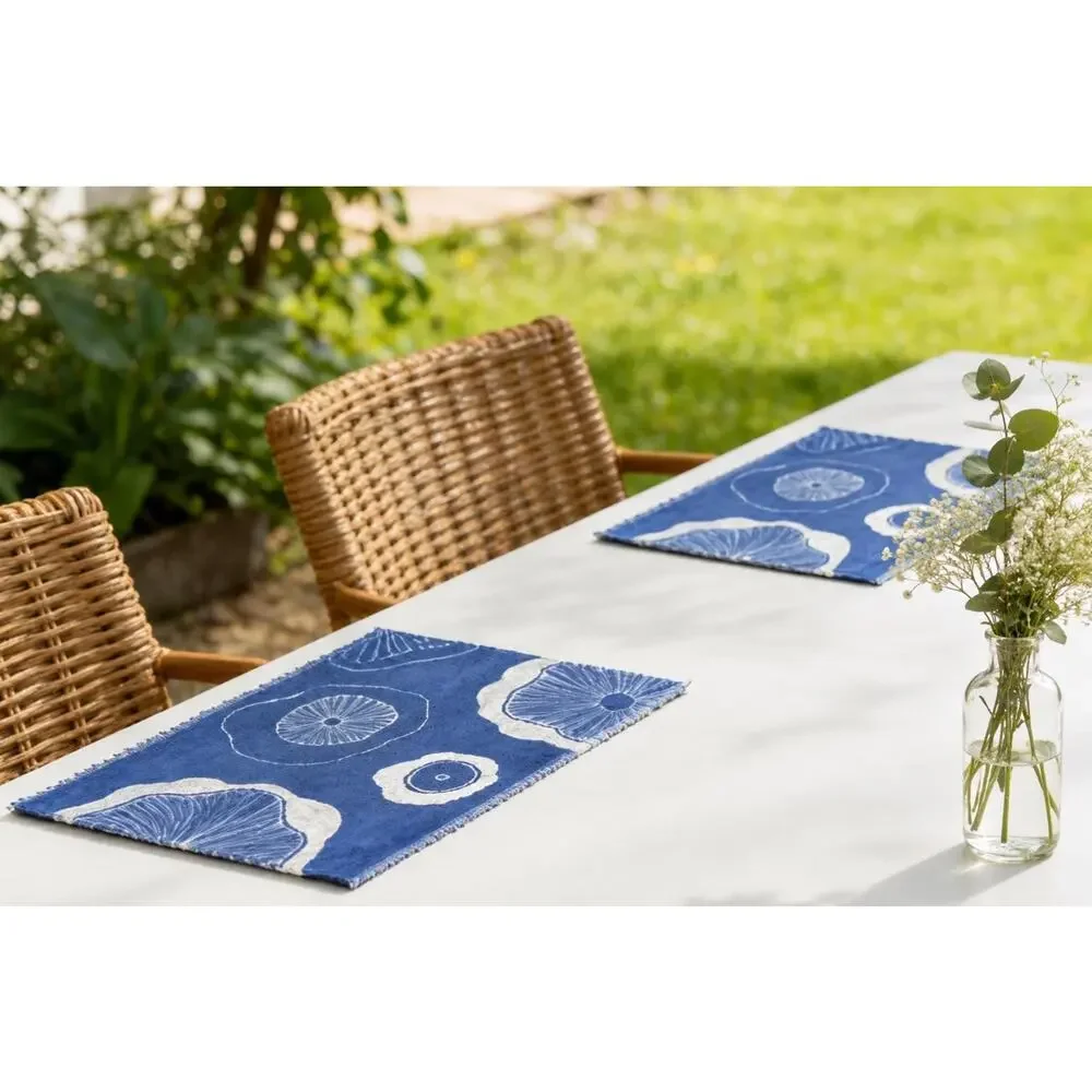 Handmade Cotton Placemat | Indigo Batik Table Mat | Lotus Table Decor